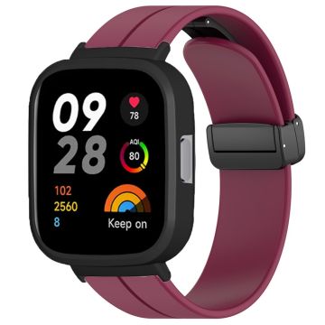 Xiaomi Redmi Watch 3 Klockarmband Svart Magnetiskt spänne Silikonarmband med klockfodral - Vinröd