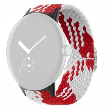 Flätat elastiskt klockarmband Google Pixel Watch / Watch 2 Ersättningsbart justerbart armband - Röd / Vit