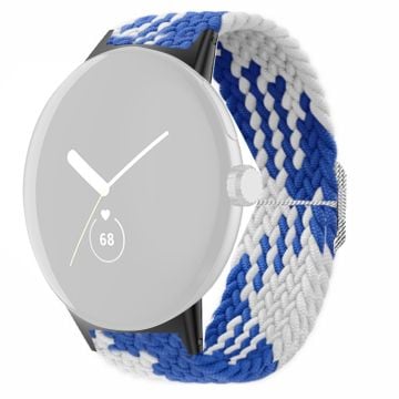 Flätat elastiskt klockarmband Google Pixel Watch / Watch 2 Ersättningsbart justerbart armband - Blå / Vit