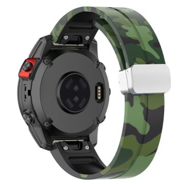 Garmin 26mm Quickfit Universal Flexibelt Klockarmband Silver Spänne Handledsrem - Camo Grön