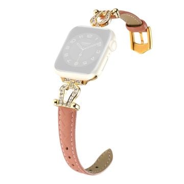 Apple Watch Series 41mm - 40mm - 38mm Universal klockarmband Cowhide läderarmband - Bean Rosa / Guldspänne Spänne