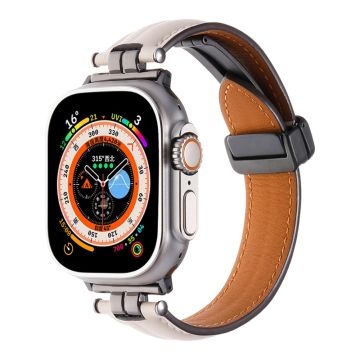 Apple Watch Series 41mm - 40mm - 38mm Universal Watch Band Crazy Horse Texture Strap - Beige + Svart Spänne Spänne