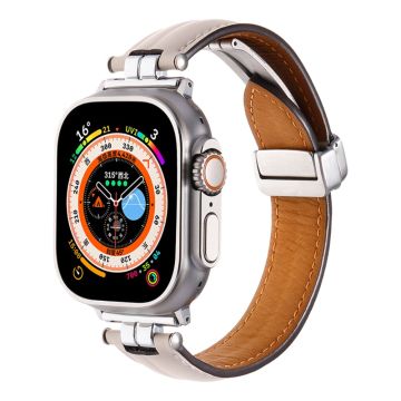 Apple Watch Series 41mm - 40mm - 38mm Universal Watch Band Crazy Horse Texture Strap - Beige + Silver Spänne Spänne