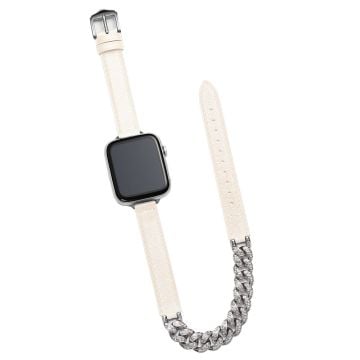 Apple Watch Series 41mm - 40mm - 38mm Universal Watch Band Läder och kedja Glänsande armband - Beige