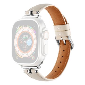 Apple Watch Series 41mm - 40mm - 38mm Universal klockarmband i äkta koskinn - Vit / Silver Spänne Spänne