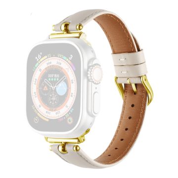 Apple Watch Series 41mm - 40mm - 38mm Universal klockarmband i äkta koskinn - Vit / Guldspänne Spänne