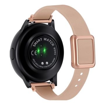 Samsung Galaxy Watch 20mm universellt läderarmband med magnetiskt vikspänne - Rosa / Roséguldspänne Och Roséguld Spänne