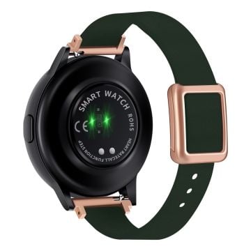 Samsung Galaxy Watch 20mm universellt läderarmband med magnetiskt vikspänne - Mörkgrönt / Roséguldspänne Och Roséguld Spänne