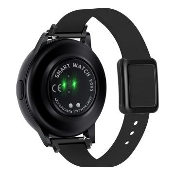 Samsung Galaxy Watch 20mm universellt läderarmband med magnetiskt vikspänne - Svart / Svart Spänne Och Roséguld Spänne