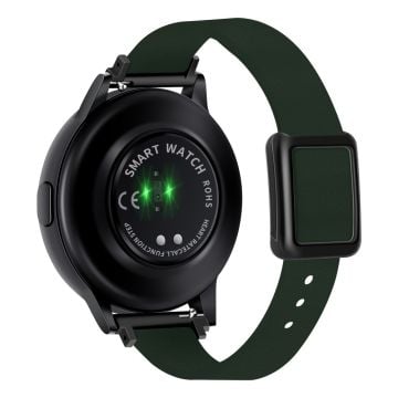 Samsung Galaxy Watch 20mm universellt läderarmband med magnetiskt vikspänne - Mörkgrön / Svart Spänne Och Roséguld Spänne