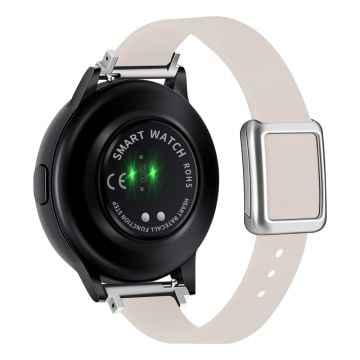 Samsung Galaxy Watch 20mm universellt läderarmband med magnetiskt vikspänne - Stjärnljus / Silverspänne Och Roséguld Spänne