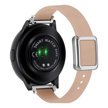 Samsung Galaxy Watch 20mm universellt läderarmband med magnetiskt vikspänne - Rosa / Silverfärgat Spänne Och Roséguld Spänne