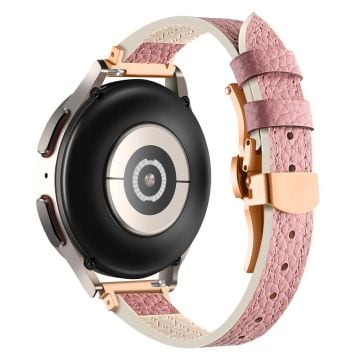 Samsung Galaxy Watch6 / Garmin Venu Sq / Huami Amazfit Bip Silikon och äkta läderband 20mm klockarmband - Rosa / Roséguld Spänne