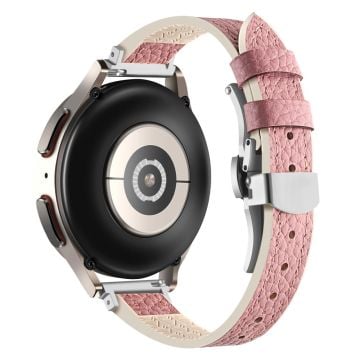 Samsung Galaxy Watch6 / Garmin Venu Sq / Huami Amazfit Bip Silikon och äkta läderband 20mm klockarmband - Rosa / Silverspänne