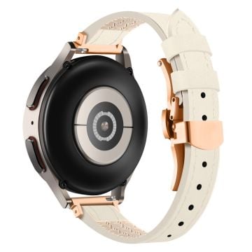 Samsung Galaxy Watch6 / Garmin Venu Sq / Huami Amazfit Bip Silikon och äkta läderband 20mm klockarmband - Beige / Roséguld Spänne