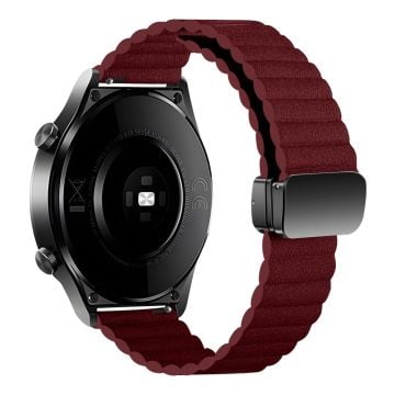 Samsung Gear S3 Classic / Garmin Vivoactive 4 Magnetiskt klockarmband 22mm läderarmband - Vinröd