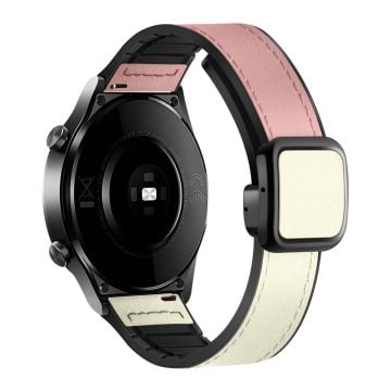 Samsung Galaxy Watch6 / Garmin Venu Sq 2 Klockarmband 20mm PU läder och flexibelt armband - Rosa + Vit