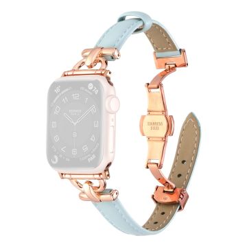 Apple Watch 41mm / 40mm / 38mm läderarmband - Blå / Roséguld Spänne