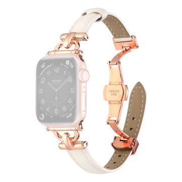 Apple Watch 41mm / 40mm / 38mm läderarmband - Vit / Roséguld Spänne