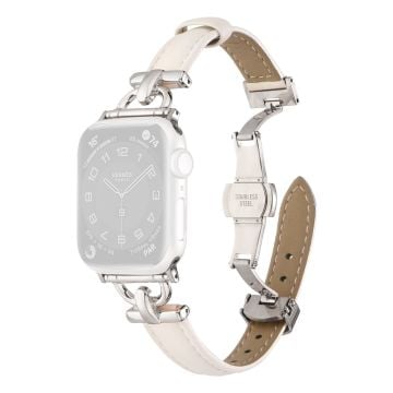 Apple Watch 41mm / 40mm / 38mm läderarmband - Vit / Silverspänne