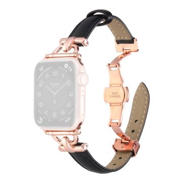 Apple Watch 41mm / 40mm / 38mm läderarmband - Svart / Roséguld Spänne