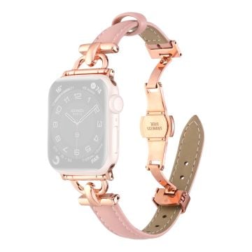 Apple Watch 41mm / 40mm / 38mm läderarmband - Ljusrosa / Roséguld Spänne