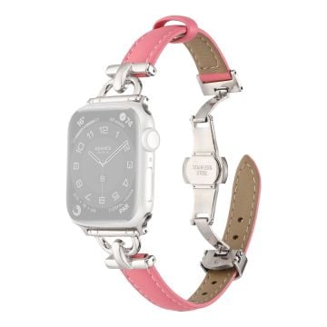 Apple Watch 41mm / 40mm / 38mm läderarmband - Persika / Silverspänne