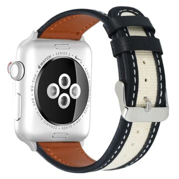 Apple Watch Series 41mm / 40mm / 38mm klockarmband i koskinn och tyg - Svart / Vit