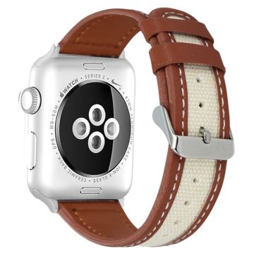 Apple Watch Series 41mm / 40mm / 38mm klockarmband i koskinn och tyg - Brun / Vit