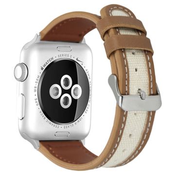 Apple Watch Series 41mm / 40mm / 38mm klockarmband i koskinn och tyg - Ljusbrun / Vit