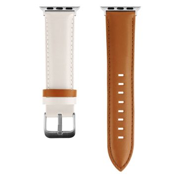 Apple Watch 9 8 7 41mm / SE (2022) SE (2023) SE 6 5 4 40mm / 3 2 1 38mm Band Classic Cow Leather Strap - Brun / Vit