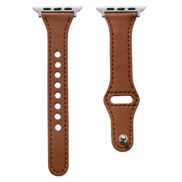 Apple Watch Series 41mm / 40mm / 38mm läderarmband med knappspänne - Brun