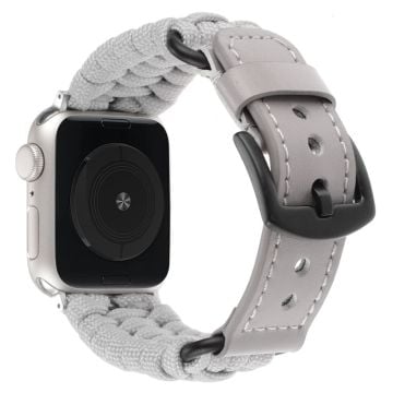 Apple Watch Series 41mm / 40mm / 38mm armband med flätad rep och äkta koskinn - Grå