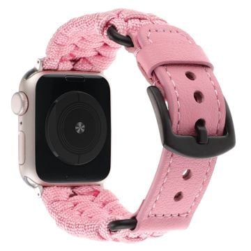 Apple Watch Series 41mm / 40mm / 38mm armband med flätad rep och äkta koskinn - Rosa