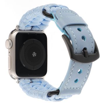 Apple Watch Series 41mm / 40mm / 38mm armband med flätad rep och äkta koskinn - Baby Blå