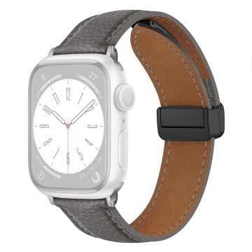 Apple Watch Series 41mm / 40mm / 38mm Litchi Texture läderarmband - Ljusgrå