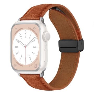 Apple Watch Series 41mm / 40mm / 38mm Litchi Texture läderarmband - Ljusbrun