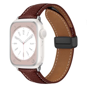 Apple Watch Series 41mm / 40mm / 38mm Litchi Texture läderarmband - Mörkbrun