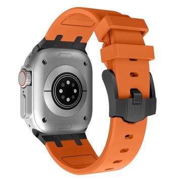 Apple Watch Series 41mm - 40mm - 38mm Universal Liquid Silicone Strap Metal Connector - Svart + Orange