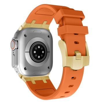 Apple Watch Series 41mm - 40mm - 38mm Universal Liquid Silicone Strap Metal Connector - Guld + Orange