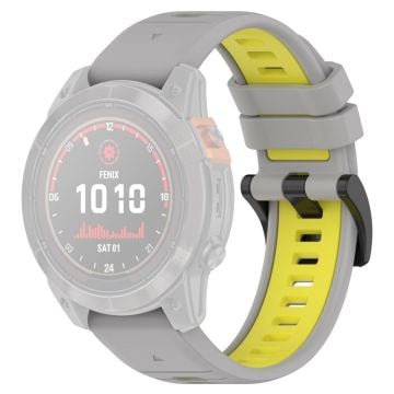 Garmin Fenix 7 / 7 Pro / 6 / 6 Pro QuickFit 22mm klockarmband med silikonarmband i två färger - Grå + Gul