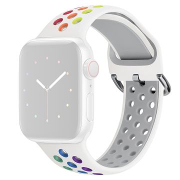 KALEBOL Apple Watch Series 41mm - 40mm - 38mm Universal mjukt silikonarmband - Vit + Regnbåge