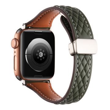 Klockarmband Apple Watch Series 41mm - 40mm - 38mm Universal Genuine Cow Leather Strap - Militärgrön