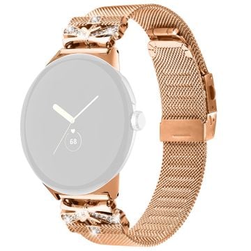 Google Pixel Watch / Pixel Watch 2 Rhinestone Electroplating klockarmband i rostfritt stål 20mm - Roséguld