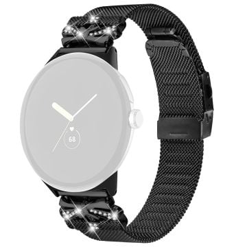 Dekorband med strass Google Pixel Watch / Pixel Watch 2 Milanese klockarmband i rostfritt stål 20mm - Svart