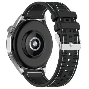 Samsung Galaxy Watch3 45mm / Huawei Watch GT 4 46mm Klockarmband 22mm Silikon och Nylon Armband - Svart