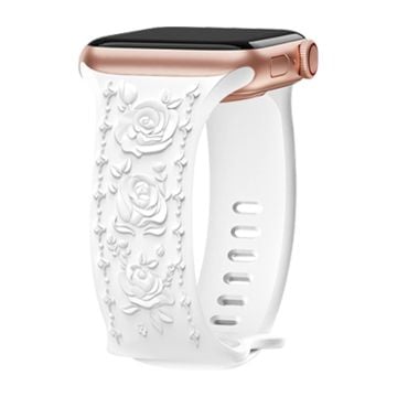 Apple Watch Series 41mm - 40mm - 38mm silikonarmband med rosenprägling - Vit