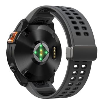 KALEBOL KLB-SSGJ-003 Garmin Fenix 7X / 7X Pro klockarmband QuickFit 26mm magnetiskt spänne silikonarmband - Kol Svart + Svart