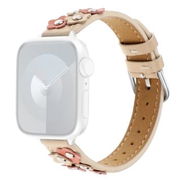 Apple Watch Series 41mm - 40mm - 38mm PU-klockarmband med blomnitar - Aprikos