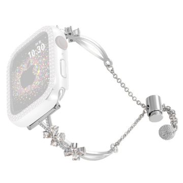 Rhinestone Flower Decor Armband Apple Watch Series 41mm - 40mm - 38mm Koppararmband - Silver